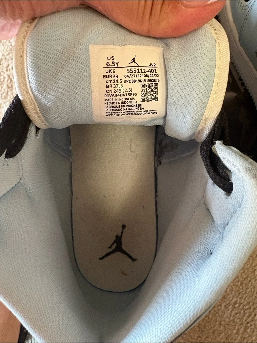 Jordan Kids High-Top Sneakers in Light Blue, White & Black